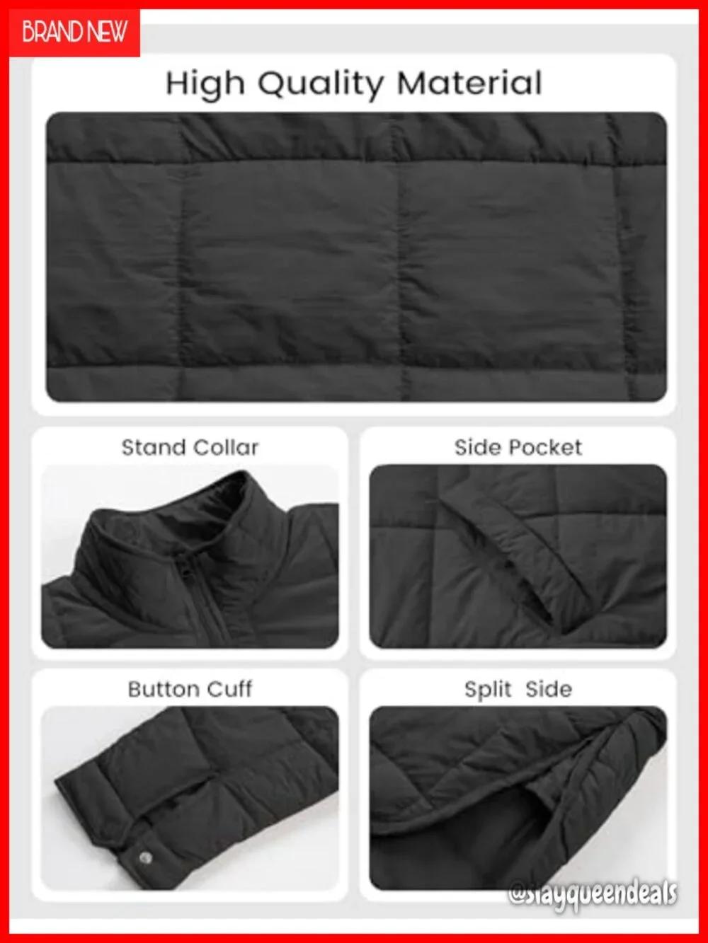 Quilted Puffer Jacket Zip Up Oversized Lightweight Padded Down Coat